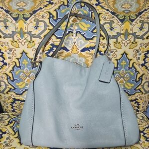 Coach Edie Pebble Leather Hobo Bag Stone Blue